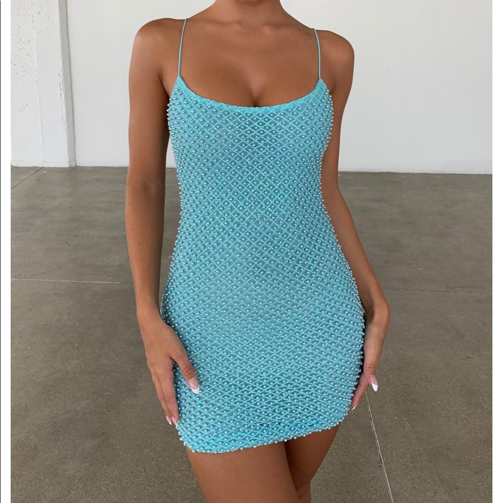OhPolly Drop a Glint Embellished Mini Dress - Blue